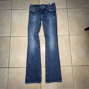 JEANS BOOT CUT Miss Me Women 29x32 Signature RISE Dark Wash Embroidered Pockets